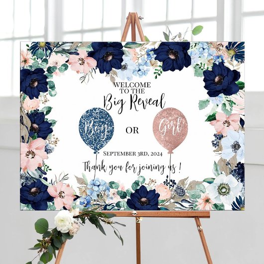 Poster Genre de bébé révéler fleurs rose bleu signe de fê