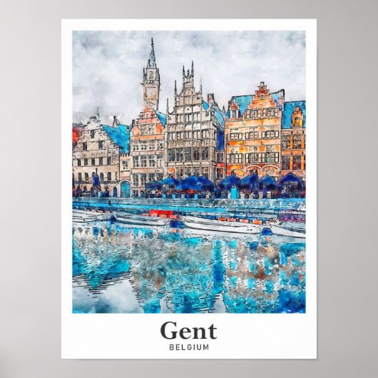 Poster Gent Belgique Voyage Aquarelle main tirée (Devant)