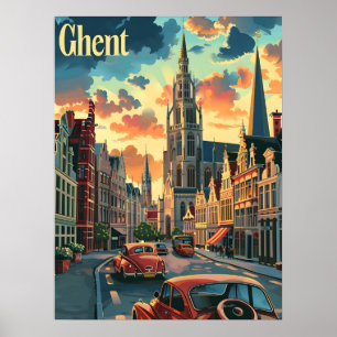 Poster Genteel Gand : Illustration de la scène de rue Vin
