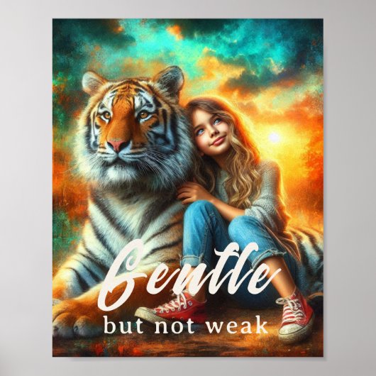Poster Gentle but Not Weak – Inspirational Tiger Canvas  (Devant)