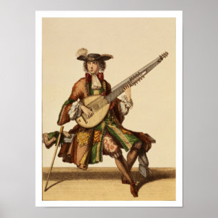 Poster Gentleman Playing the Angelica, fashion plate, c.1
