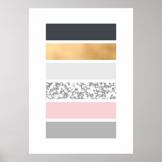Poster Geo Lines - Marbre or ardoise et rose (Devant)