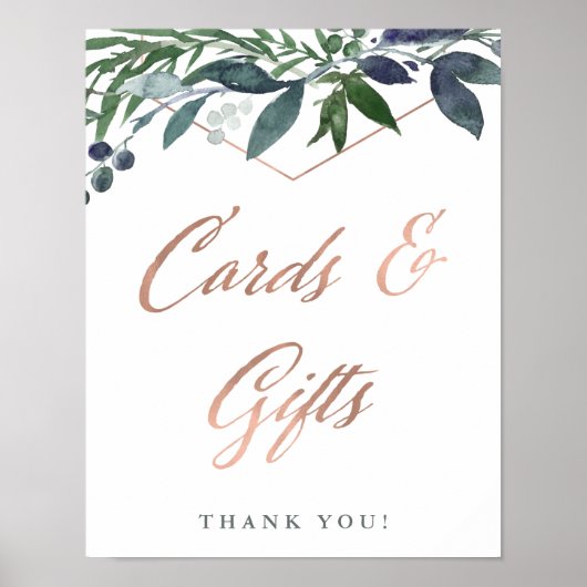 Poster Geo vert | Cartes et cadeaux de mariage Rose Gold (Devant)