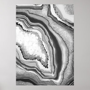 Poster Géode Abstraite Noir Blanc Agate Géode