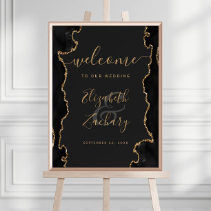 Poster Géode d'agate Or Noir 18x24 Mariage Bienvenue