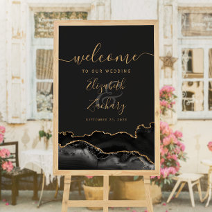 Poster Géode d'agate Or Noir 24x36 Bienvenue au Mariage