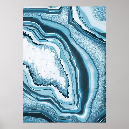 Poster Géode moderne Abstraite Agate Bleu Géode (Devant)