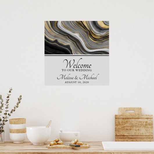 Poster Géode moderne Gold & Grey Agate Géode Gris Géode A (Cuisine)