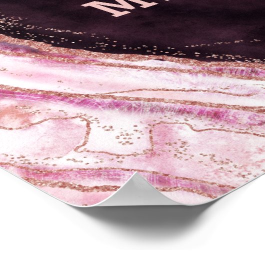 Poster Géode Or Burgundy & Rose Agate Guides (Coin)