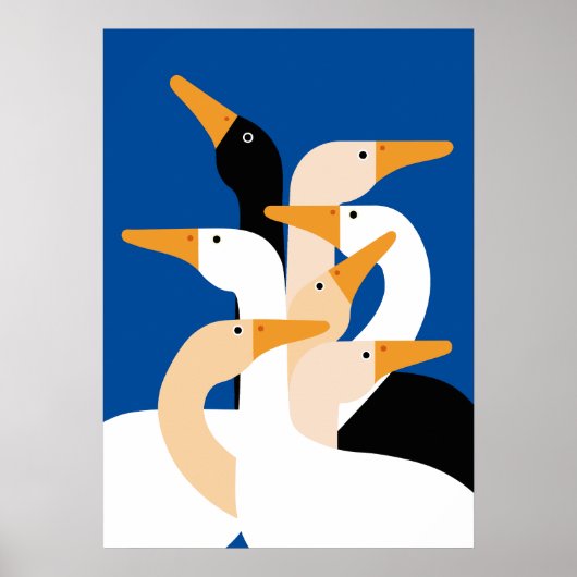 Poster Geometric Duck Flock Art Print Bold Blue Wall (Devant)