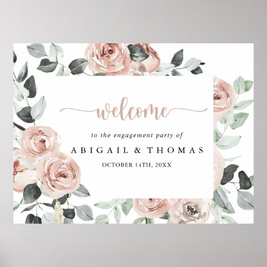 Poster Geometric Dusty Rose Engagement Party Welcome (Devant)