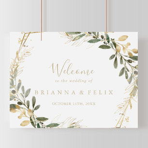 Poster Geometric Gold Greenery Fall Wedding Welcome Sign