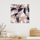 Poster Géometric Navy Blue Peach Marble and Rose Gold (Cuisine)