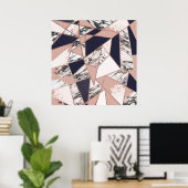 Poster Géometric Navy Blue Peach Marble and Rose Gold (Bureau à domicile)