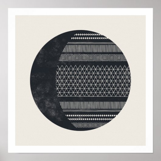 Poster Geometric Tribal Pattern Eclipse Moon Art Print (Devant)