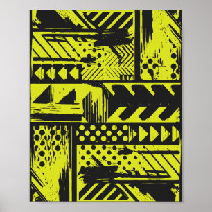 Poster Géométrie Abstraite en chaux jaune et noir