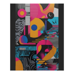 Poster Géométrie Abstraite Vibrante Glitch Pop Chaos Desi