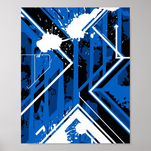 Poster Géométrie bleue dynamique avec éclaboussures de pe (Devant)