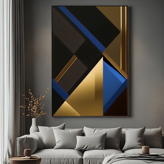Poster Géométrie Bleue et Or
