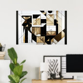 Poster Géométrie Cubiste Abstraite Moderne Or (Bureau à domicile)