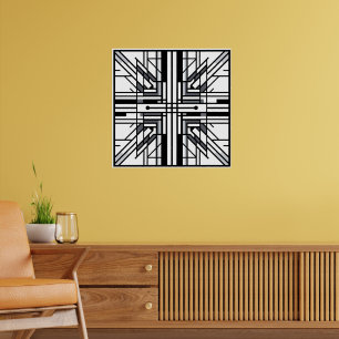 Poster Géométrie de grille symétrique - Noir et Blanc Abs