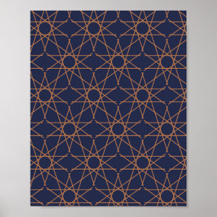 Poster Géométrie d'étoile quintuple en indigo et cuivre