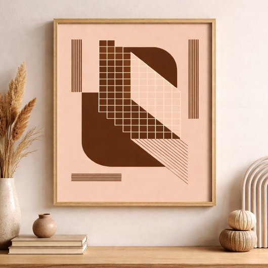 Poster Géométrie marron avec grille blanche sur fond beig