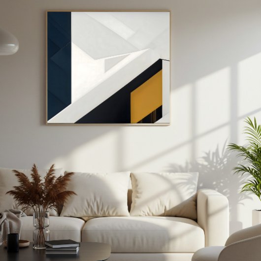 Poster Géométrie Moderne Navy Blanc Or Couches
