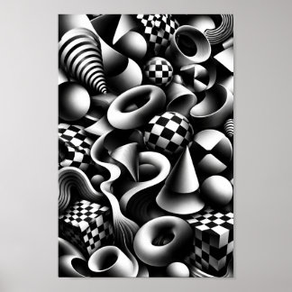 Poster Géométrie monochrome hypnotique – Illusion optique