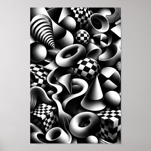 Poster Géométrie monochrome hypnotique – Illusion optique (Devant)