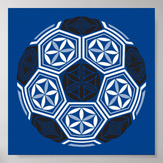 Poster géométrie sacrée du soccer bleu