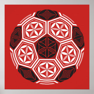 Poster géométrie sacrée du soccer rouge