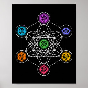 Poster Géométrie sacrée Yoga Cube de Métatron Arc-en-ciel