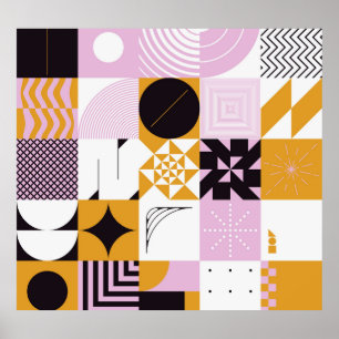 Poster Géométrie Scandinave : Oeuvre Artisanale Dessinée 