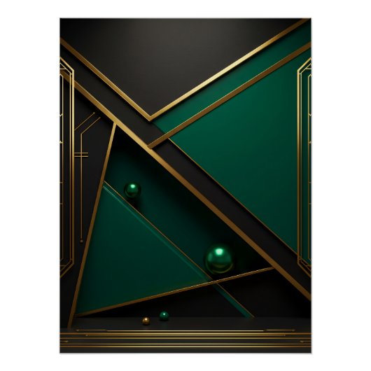 Poster Géométrie verte et Gold (Devant)