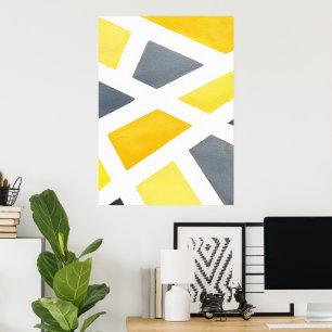 Poster Géométrique gris jaune