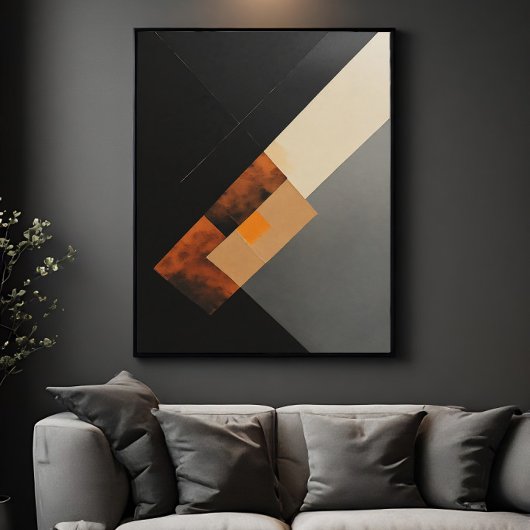 Poster Géométrique Moderne Rouille et Noir Texturé