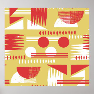 Poster Géométrique sans fumée : Vintage jaune-rouge.