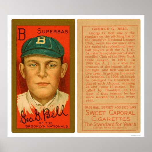 Poster George Bell Brooklyn Baseball 1911 (Devant)