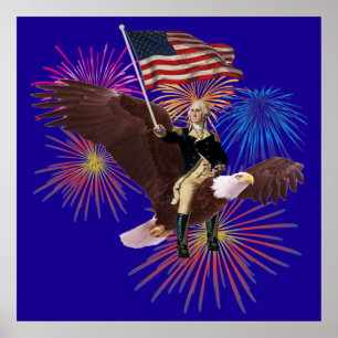 Poster George Washington chevauchant un aigle avec un dra