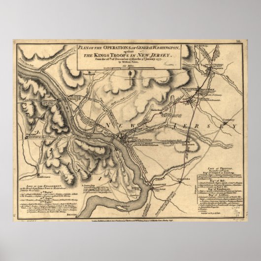 Poster George Washington Trenton NJ Battlefield Map 1777 (Devant)
