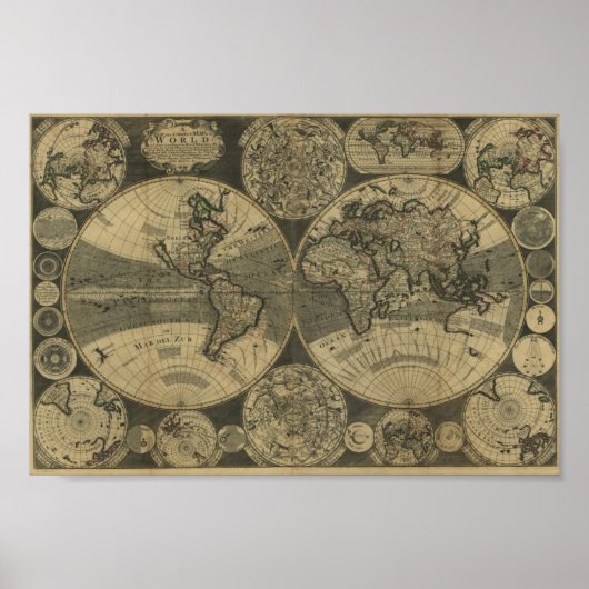 Poster George Willdey 1702 Carte du monde (Devant)