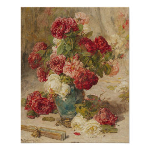 Poster Georges Jeannin - Nature morte avec roses dans un 