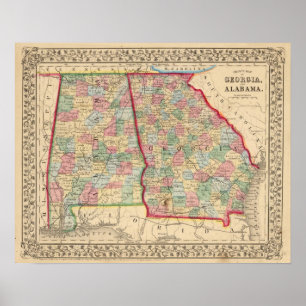 Poster Géorgie, Alabama Carte par Mitchell