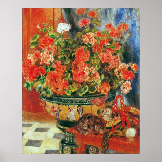 Poster Geraniums et chats de Pierre Renoir (Devant)