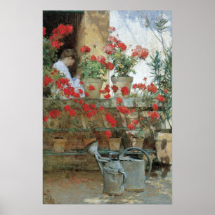 Poster Géraniums par Childe Hassam, Impressionnisme Vinta