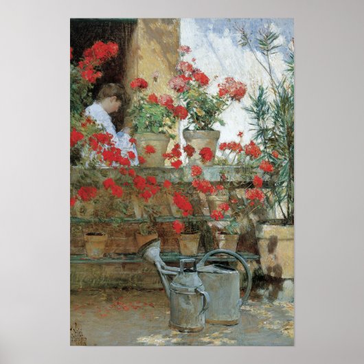 Poster Geraniums par Childe Hassam, Impressionnisme Vinta (Devant)
