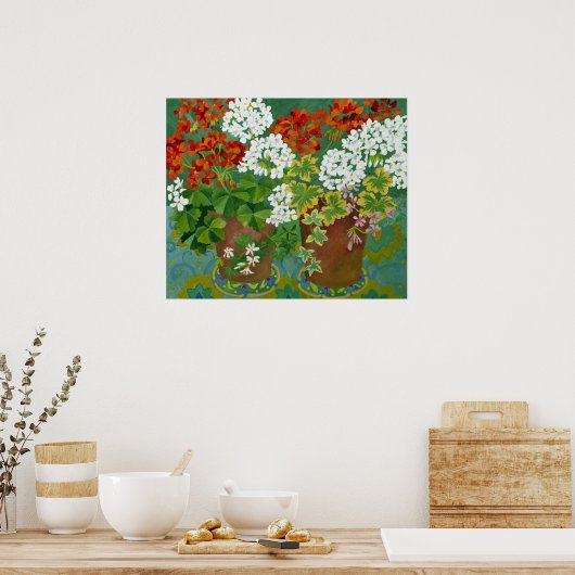 Poster Geraniums rouge et blanc en pots 2013 (Cuisine)