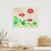 Poster Gerbera aquarelle peinture rouge vert papier de Wa (Cuisine)