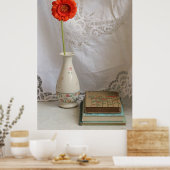 Poster Gerbera orange et livres (Cuisine)